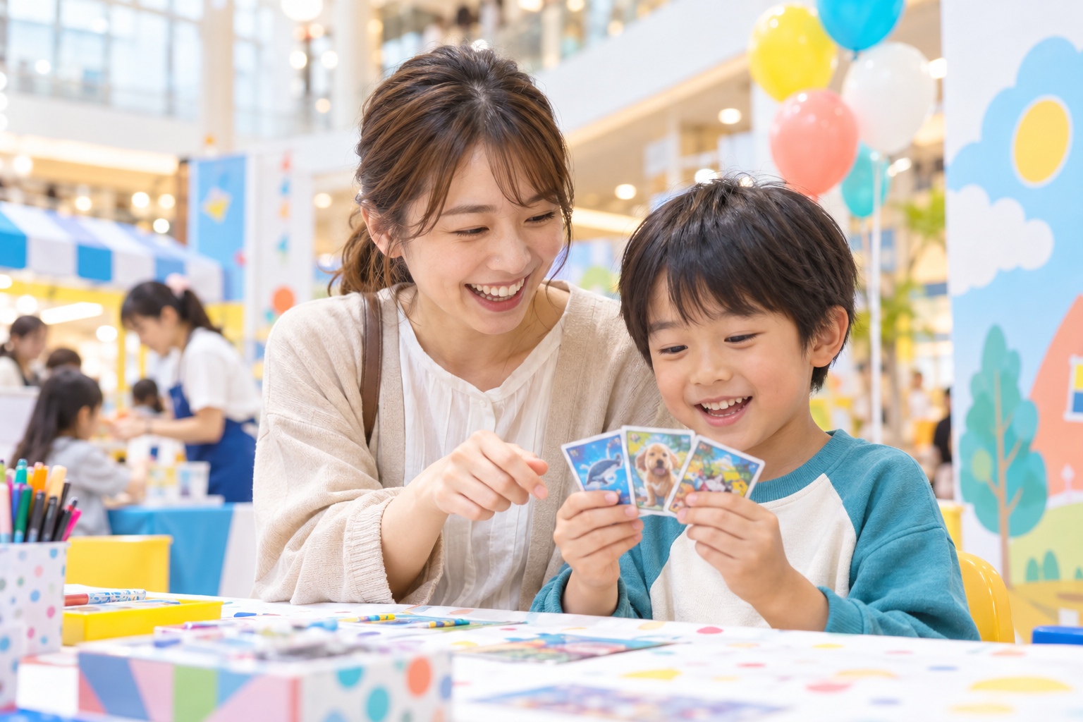 カードづくりを楽しむ家族